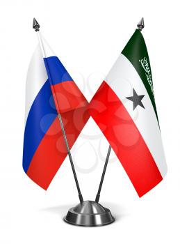 Russia and Somaliland - Miniature Flags Isolated on White Background.