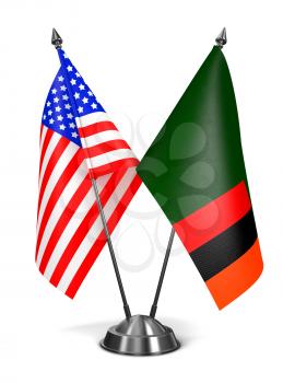 USA and Zambia - Miniature Flags Isolated on White Background.