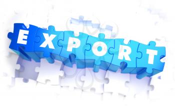Export - Word in Blue Color on Volume  Puzzle. 3D Illustration.