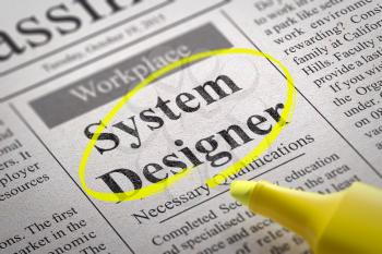 System Designer Vacancy in Newspaper. Job Search Concept.