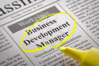 Business Development Manager Vacancy in Newspaper. Job Search Concept.