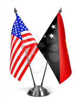 USA and Papua New Guinea - Miniature Flags Isolated on White Background.