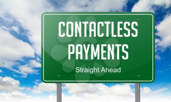Contactless Payments - Highway Signpost on Sky Background.