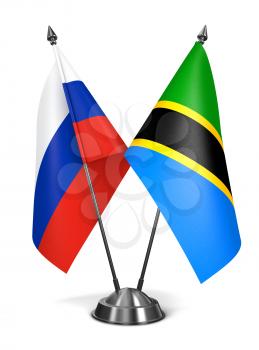 Russia and Tanzania - Miniature Flags Isolated on White Background.
