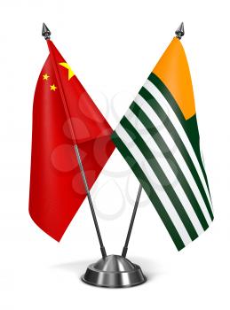 China and Azad Kashmir - Miniature Flags Isolated on White Background.
