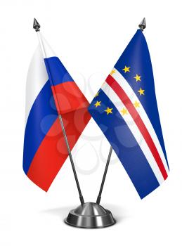 Russia and Cape Verde - Miniature Flags Isolated on White Background.