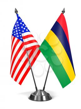 USA and Mauritius - Miniature Flags Isolated on White Background.