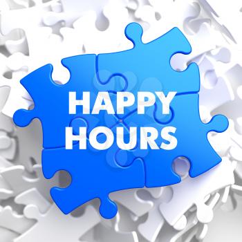 Happy Hours on Blue Puzzle on White Background.