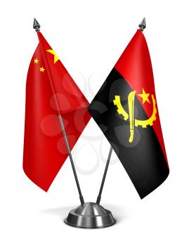 China and Angola - Miniature Flags Isolated on White Background.