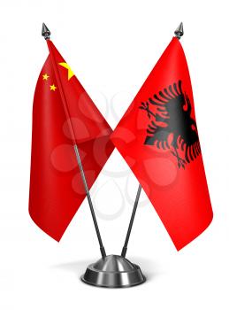 China and Albania - Miniature Flags Isolated on White Background.