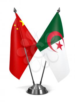 China and Algeria - Miniature Flags Isolated on White Background.