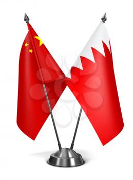 China and Bahrain - Miniature Flags Isolated on White Background.