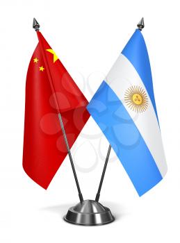 China and Argentina - Miniature Flags Isolated on White Background.