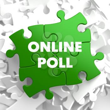 Online Poll on Green Puzzle on White Background.