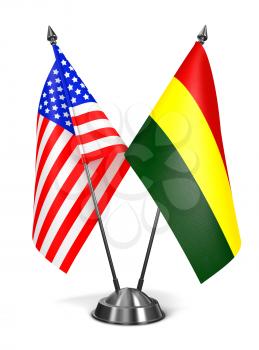 USA and Bolivia - Miniature Flags Isolated on White Background.