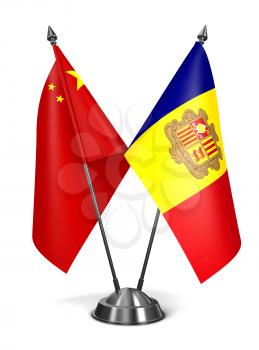 China and Andorra - Miniature Flags Isolated on White Background.
