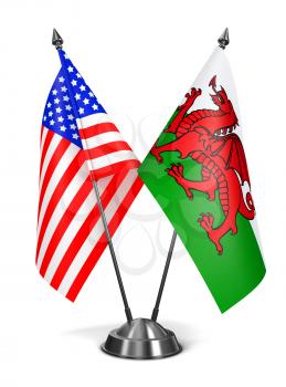 USA and Wales - Miniature Flags Isolated on White Background.