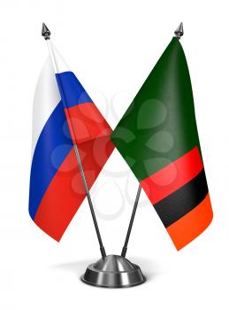 Russia and Zambia - Miniature Flags Isolated on White Background.