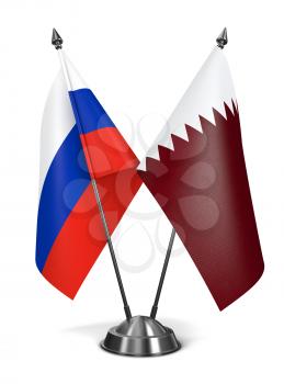 Russia and Qatar - Miniature Flags Isolated on White Background.
