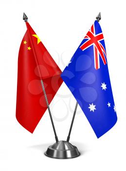 China and Australia - Miniature Flags Isolated on White Background.