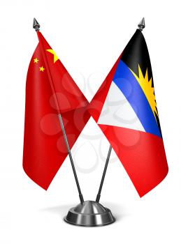 China, Antigua and Barbuda - Miniature Flags Isolated on White Background.