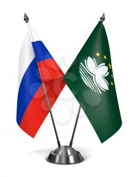 Russia and Macau - Miniature Flags Isolated on White Background.
