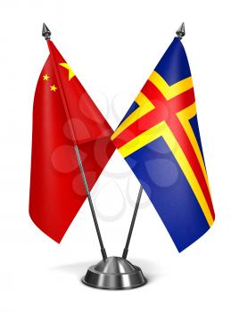 China and Aland - Miniature Flags Isolated on White Background.