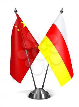 China and South Ossetia - Miniature Flags Isolated on White Background.
