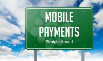  Mobile Payments- Highway Signpost on Sky Background.