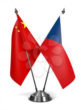 China and Czech Republic - Miniature Flags Isolated on White Background.