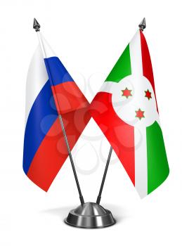 Russia and Burundi - Miniature Flags Isolated on White Background.