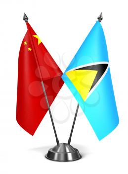 China and Saint Lucia - Miniature Flags Isolated on White Background.
