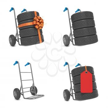 Sales Tires Concepts - Set of 3D Isolated on White Background.
