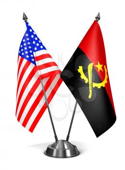 USA and Angola - Miniature Flags Isolated on White Background.