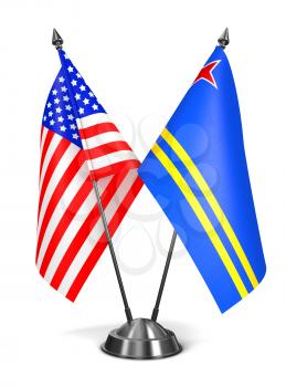 USA and Aruba - Miniature Flags Isolated on White Background.