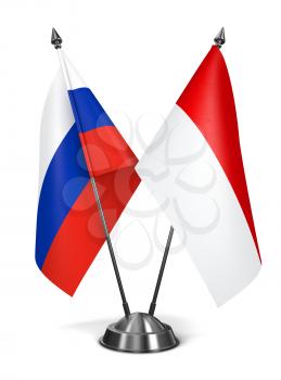 Russia and Monaco - Miniature Flags Isolated on White Background.