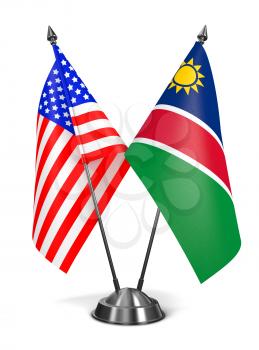 USA and Namibia - Miniature Flags Isolated on White Background.