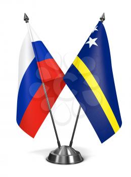 Russia and Curacao - Miniature Flags Isolated on White Background.