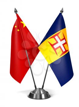 China and Madeira - Miniature Flags Isolated on White Background.