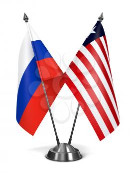 Russia and Liberia - Miniature Flags Isolated on White Background.