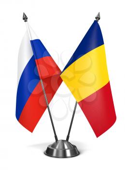Russia and Romania - Miniature Flags Isolated on White Background.