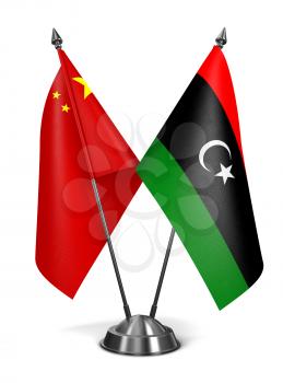 China and Libya - Miniature Flags Isolated on White Background.