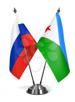 Russia and Djibouti - Miniature Flags Isolated on White Background.