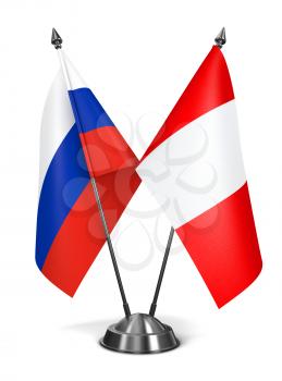 Russia and Peru - Miniature Flags Isolated on White Background.