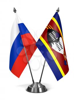 Russia and Swaziland - Miniature Flags Isolated on White Background.