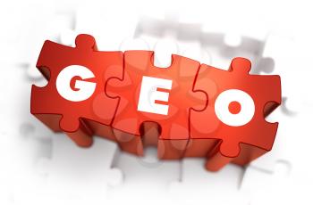 Royalty Free Clipart Image of GEO Text on Puzzle Pieces