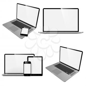 Royalty Free Clipart Image of a Laptop, Phone and Tablet Set
