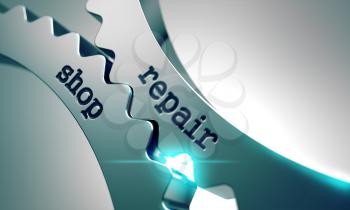 Royalty Free Clipart Image of Repair Shop Text on Gears