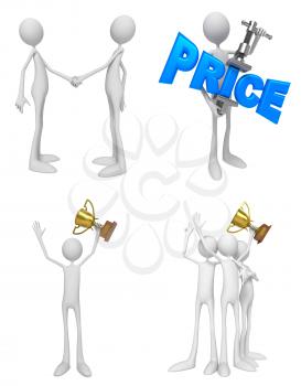 Royalty Free Clipart Image of 3D Characters in Different Situations