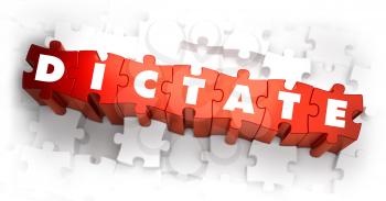 Dictate - Word on Red Puzzles. Selective Focus. 3D Render.
